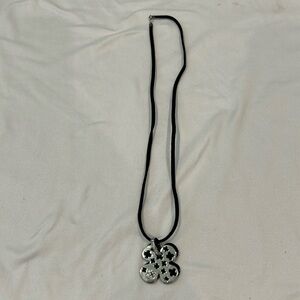 Sterling Silver Crystal Pendant Necklace on a Black Leather Cord